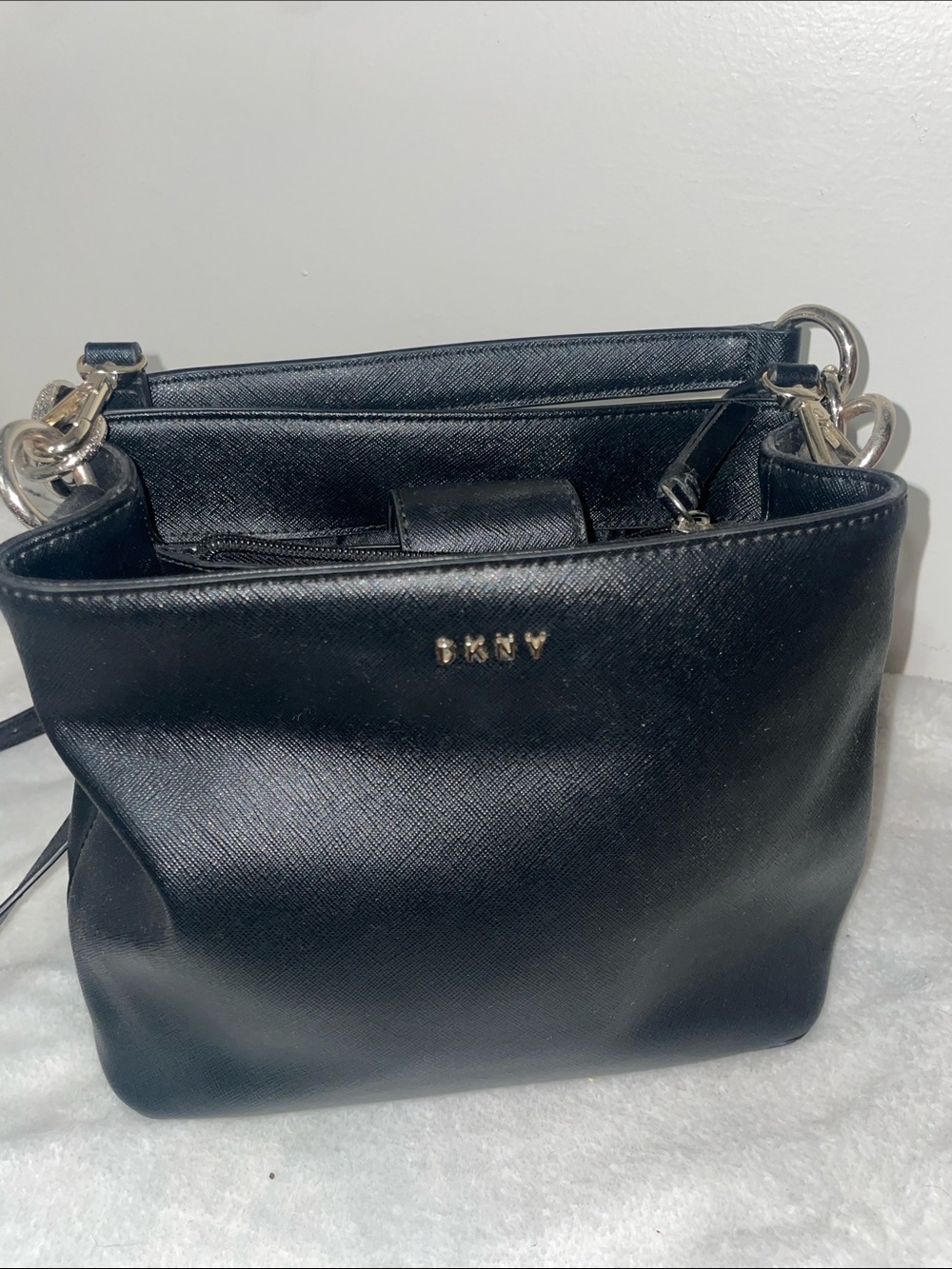 DKNY Black Saffiano Crossbody with Gold Hardware